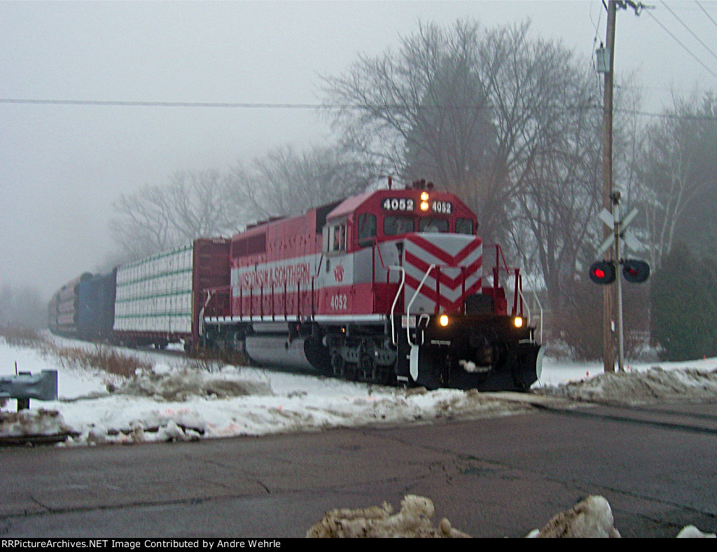 WSOR 4052 emerges from the fog approaching Williams Drive